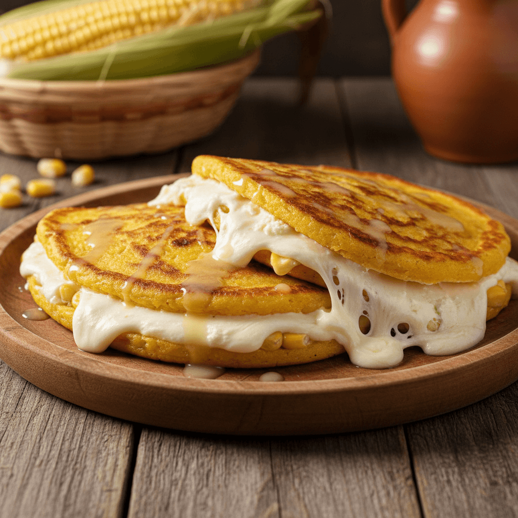 Cachapa venezolana dulce con queso derretido