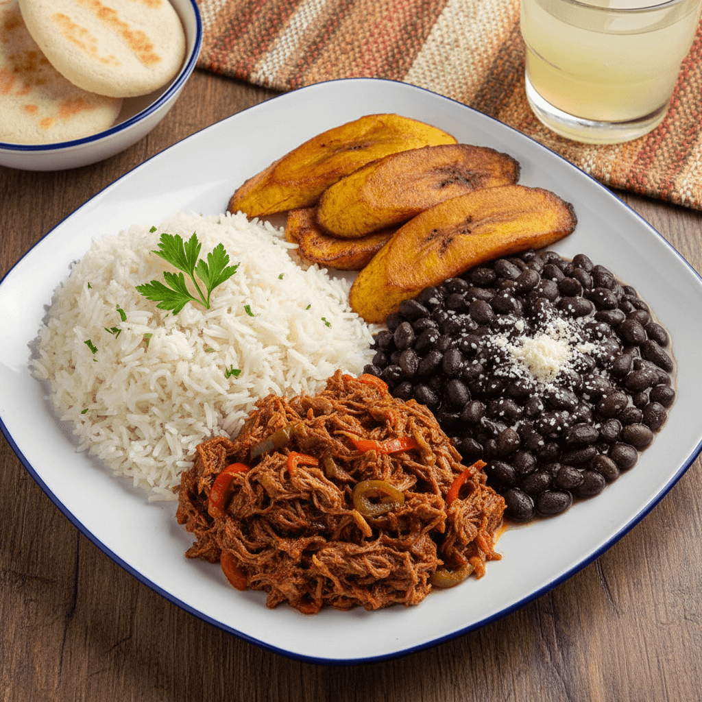 Pabellón criollo venezolano en un plato